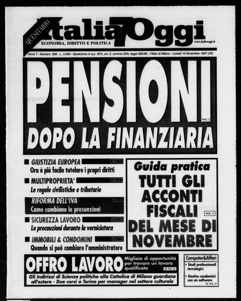 Italia oggi : quotidiano di economia finanza e politica